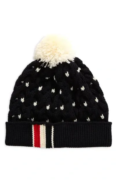 Thom Browne Cuff Merino Wool Beanie With Pompom In Navy