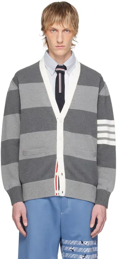 Thom Browne Gray Rose Icon Cardigan In 982 Tonal Grey