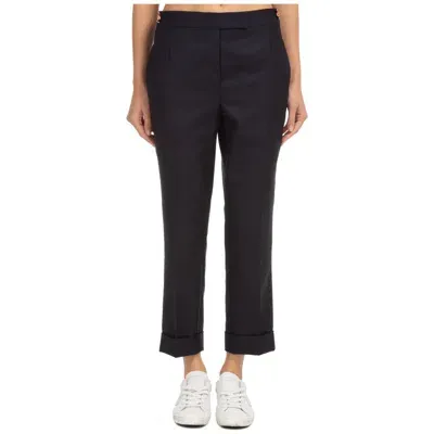 Thom Browne High-waisted Straight Leg Pants In Navy