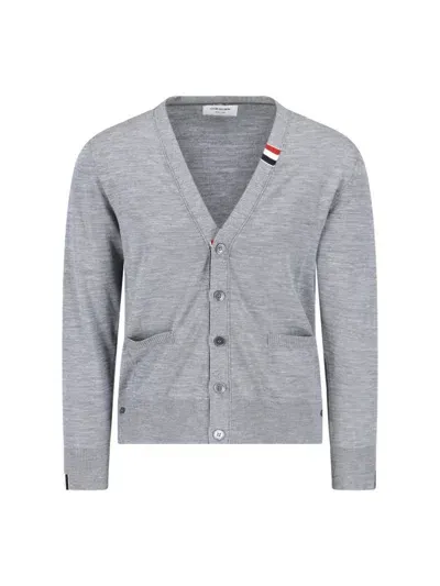 Thom Browne Logo Cardigan In Gray