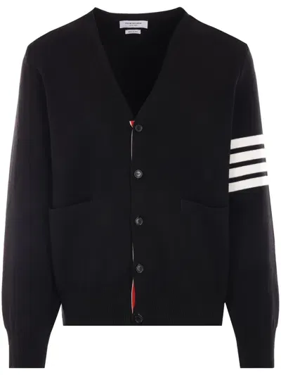 Thom Browne Stripe-detail Cotton Cardigan In 001 Black