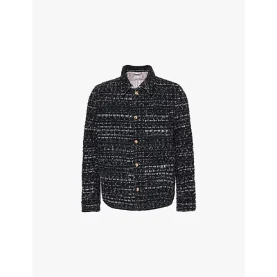 Thom Browne Mens Black Utility-pocket Regular-fit Tweed Woven Jacket