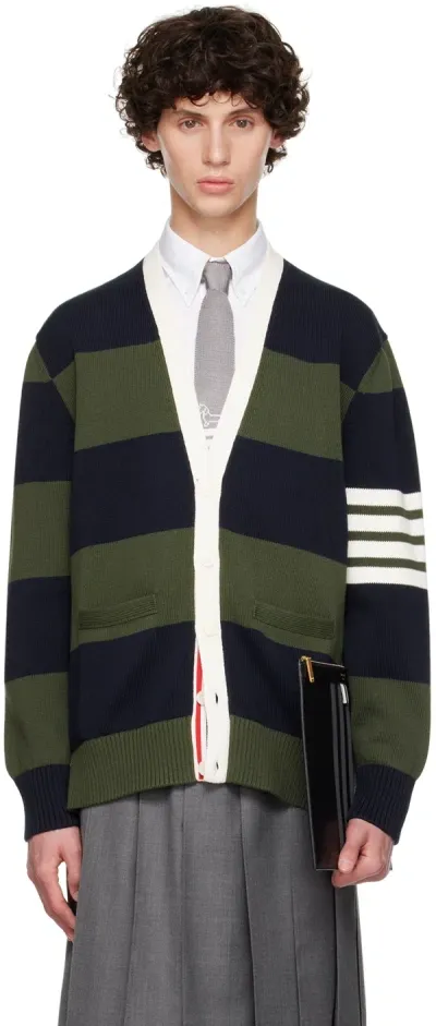 Thom Browne Multicolor 4-bar Cardigan In 320 Dk Green