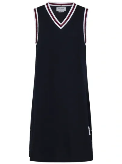 Thom Browne Navy Blue Cotton Piqué Tennis Dress