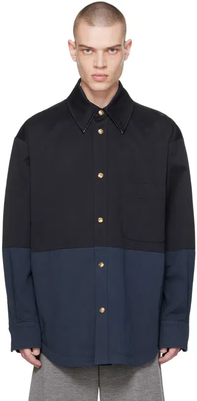 Thom Browne Navy Paneled Jacket In 415 Navy