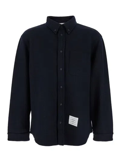 Thom Browne Oversized Button Down Shirt In Boiled Cotton Wool Herringbone In Black