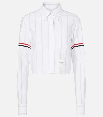 Thom Browne Pinstripe Cropped Cotton Shirt In White