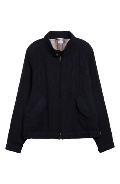 Thom Browne Raglan Sleeve Tweed Jacket In Navy