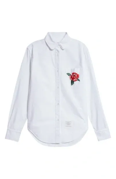 Thom Browne Rose Embroidered Button-up Shirt In White