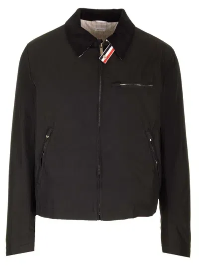 Thom Browne Rwb Stripe Zip-up Padded Jacket In Black