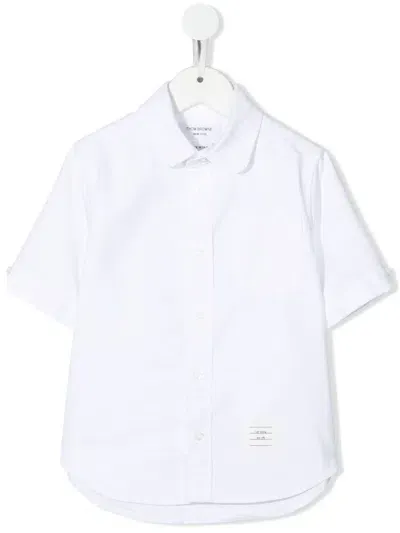 Thom Browne Kids' Short-sleeve Cotton Shirt In White