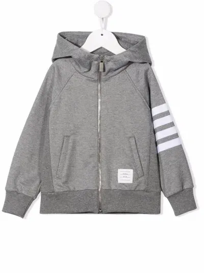 Thom Browne Kids' Stripe-print Zipped Hoodie In Grey