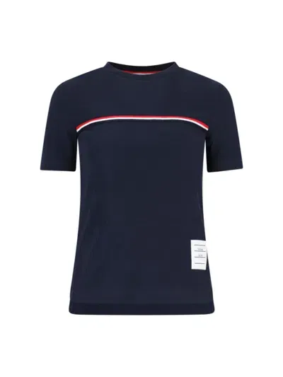 Thom Browne Three Stripes Logo T-shirt In Blue