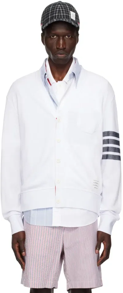 Thom Browne White 4-bar Cardigan In 100 White