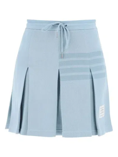 Thom Browne 4-bar Knitted Pleated Skirt In Blue