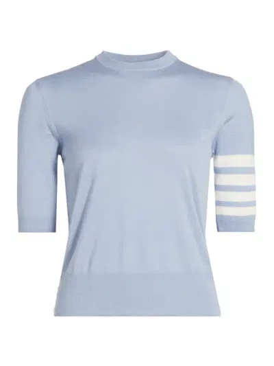 Thom Browne Women's Wool Short-sleeve Knit Top In Light Blue