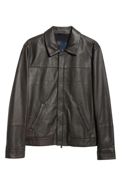 Thom Sweeney Lambskin Leather Bomber Jacket In Brown