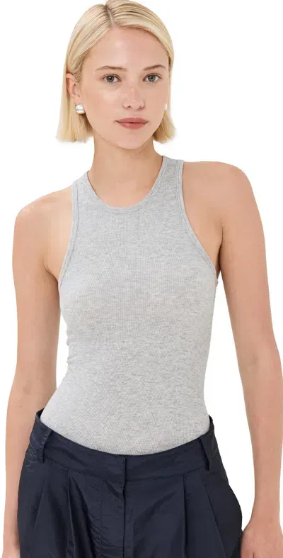 Tibi Circular Fine Rib T Tank Heather Grey In White