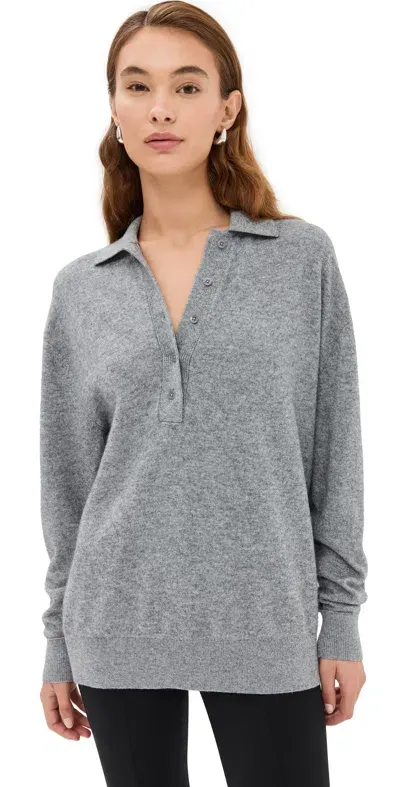 Tibi Washable Cashmere Easy Polo Sweater Heather Grey