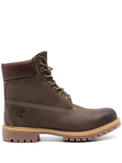 Timberland Brown Water-proof Boots With Logo In Leather Man