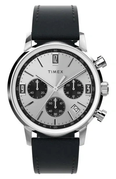 Timex Men's Marlin Stainless Steel & Leather Chronograph Watch/40mm In Black