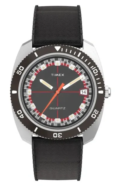 Timex ® Q  Reissue 1971 Velocity Rubber Strap Watch, 36mm In Black