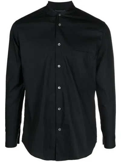 Tintoria Mattei Band-collar Cotton Shirt In Black