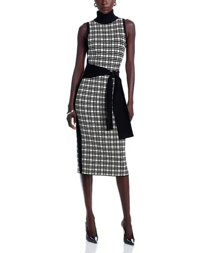 Toccin Peggy Sleeveless Turtleneck Tie Front Windowpane Dress In Ivory/jet Plaid