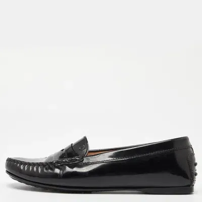 Pre-owned Tod's Black Patent Leather Penny Slip On Loafers Size 37