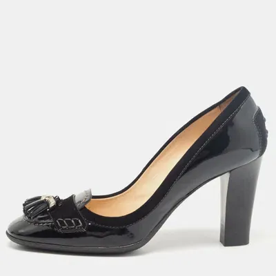 Pre-owned Tod's Black Patent Leather Tassel Detail Loafer Pumps Size 39