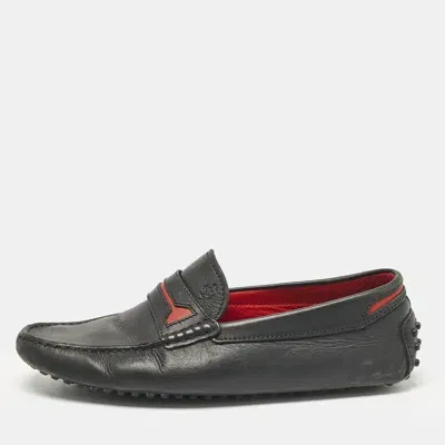 Pre-owned Tod's Black/red Leather Slip On Loafers Size 39