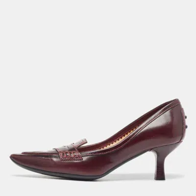 Pre-owned Tod's Burgundy Leather Penny Loafer Pumps Size 36