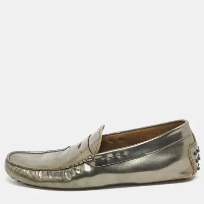 Pre-owned Tod's Metallic Green Leather Penny Slip On Loafers Size 41