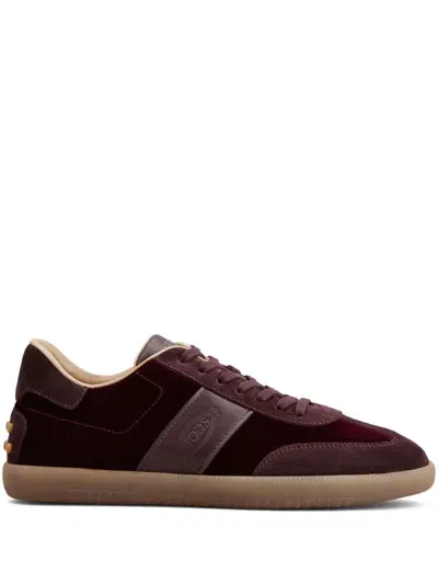 Tod's Panelled Suede Low-top Sneakers In Red