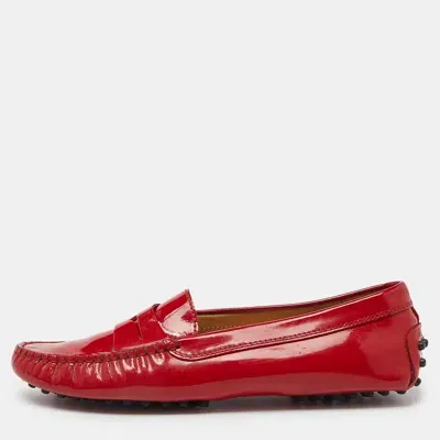 Pre-owned Tod's Red Patent Leather Penny Slip On Loafers Size 36.5