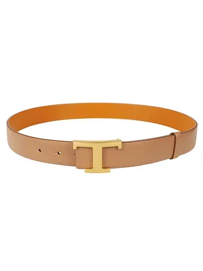 Tod's T-timeless Logo Plaque Reversible Belt In Brown