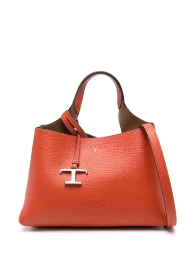 Tod's T Timeless Micro Leather Tote Bag In Orange