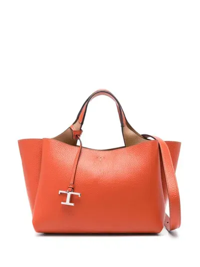 Tod's T Timeless Mini Leather Tote Bag In Orange