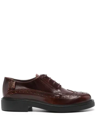 Tod's Brogue Lace-up Logo Tag Shoes In Brown