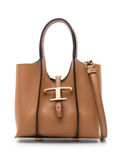 Tod's Timeless Leather Mini T Bag In Brown