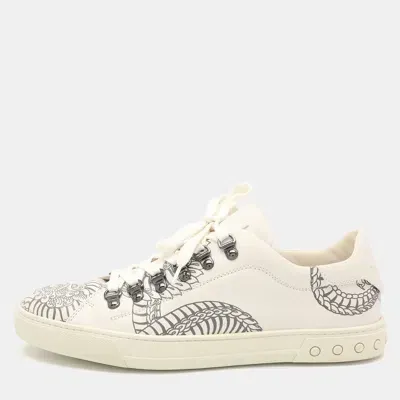 Pre-owned Tod's White/black Printed Leather Low Top Sneakers Size 42