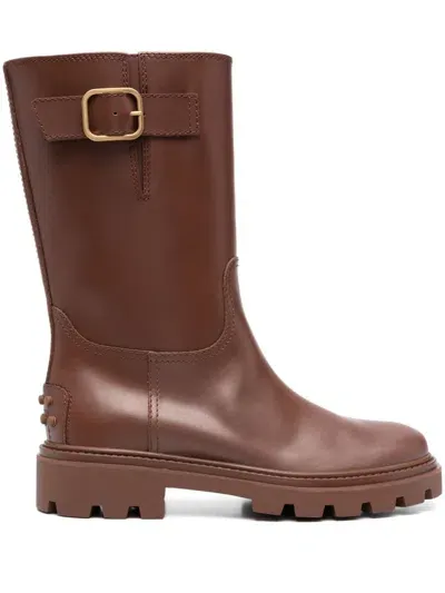 Tod's Buckle-detail Leather Boots In Brown