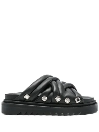 Toga Virilis Interwoven-design Slides In Black Soft Leather