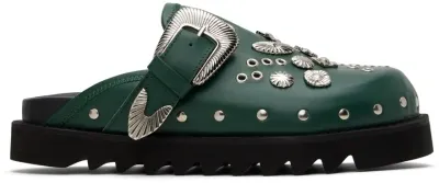 Toga Virilis Ssense Exclusive Green Eyelet Metal Sabot Loafers