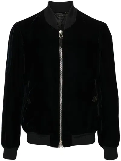 Tom Ford Velvet Bomber Jacket In Black