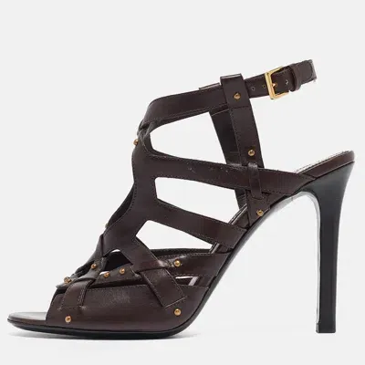 Pre-owned Tom Ford Brown Leather Ankle Strap Sandals Size 41