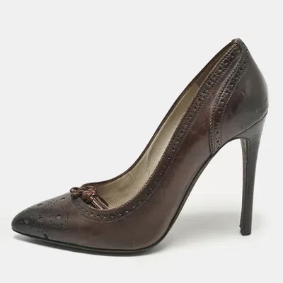 Pre-owned Tom Ford Brown Leather Bow Pointed Toe Pumps Size 37