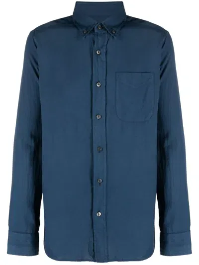 Tom Ford Button-down Collar Cotton-blend Shirt In Blue