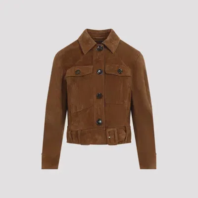 Tom Ford Leather Cropped Jacket In Brown