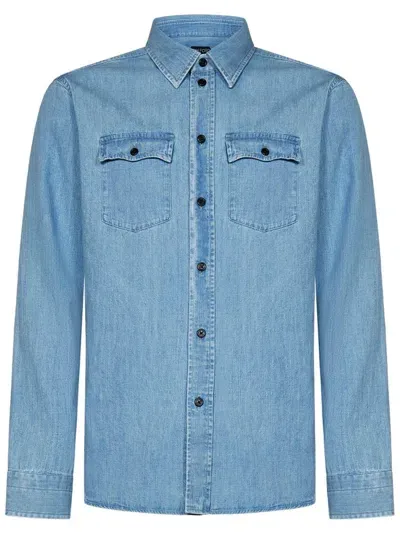 Tom Ford Denim Curved Hem Shirt In Blue